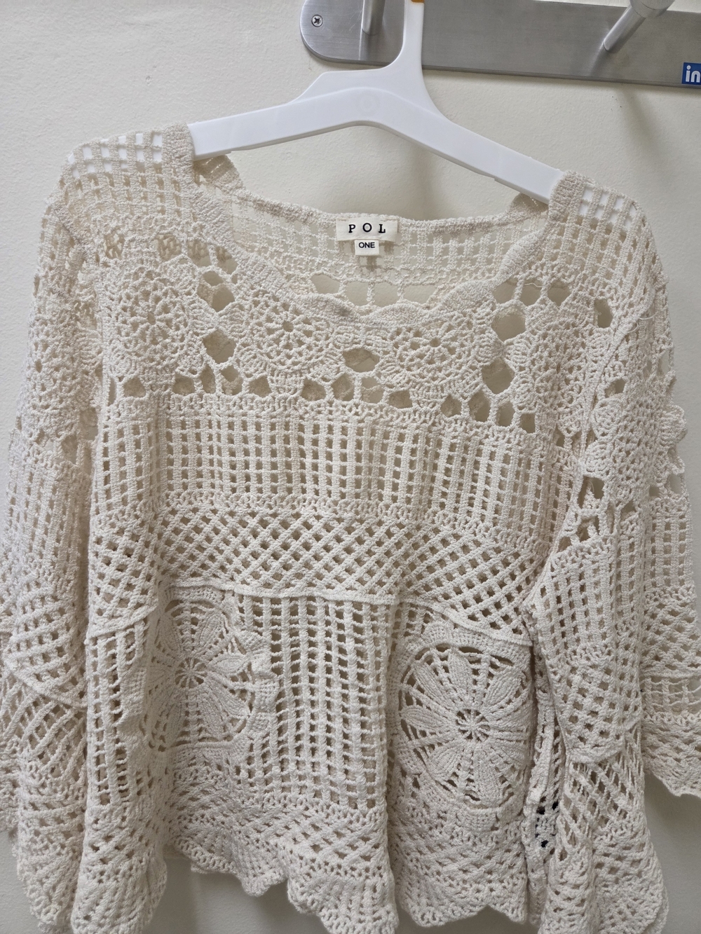 POL Crochet Openwork Top in Natural